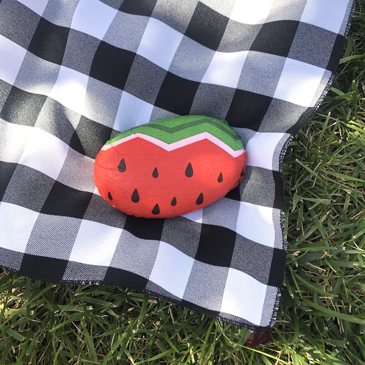 DIY Picnic Tablecloth Weights with Fruit Napkins and Mod Podge